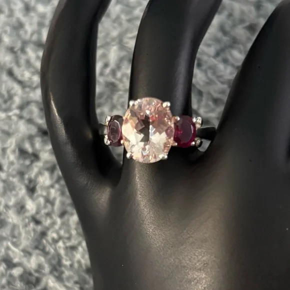 Morganite & Rhodolite Sterling Silver Ring size 7